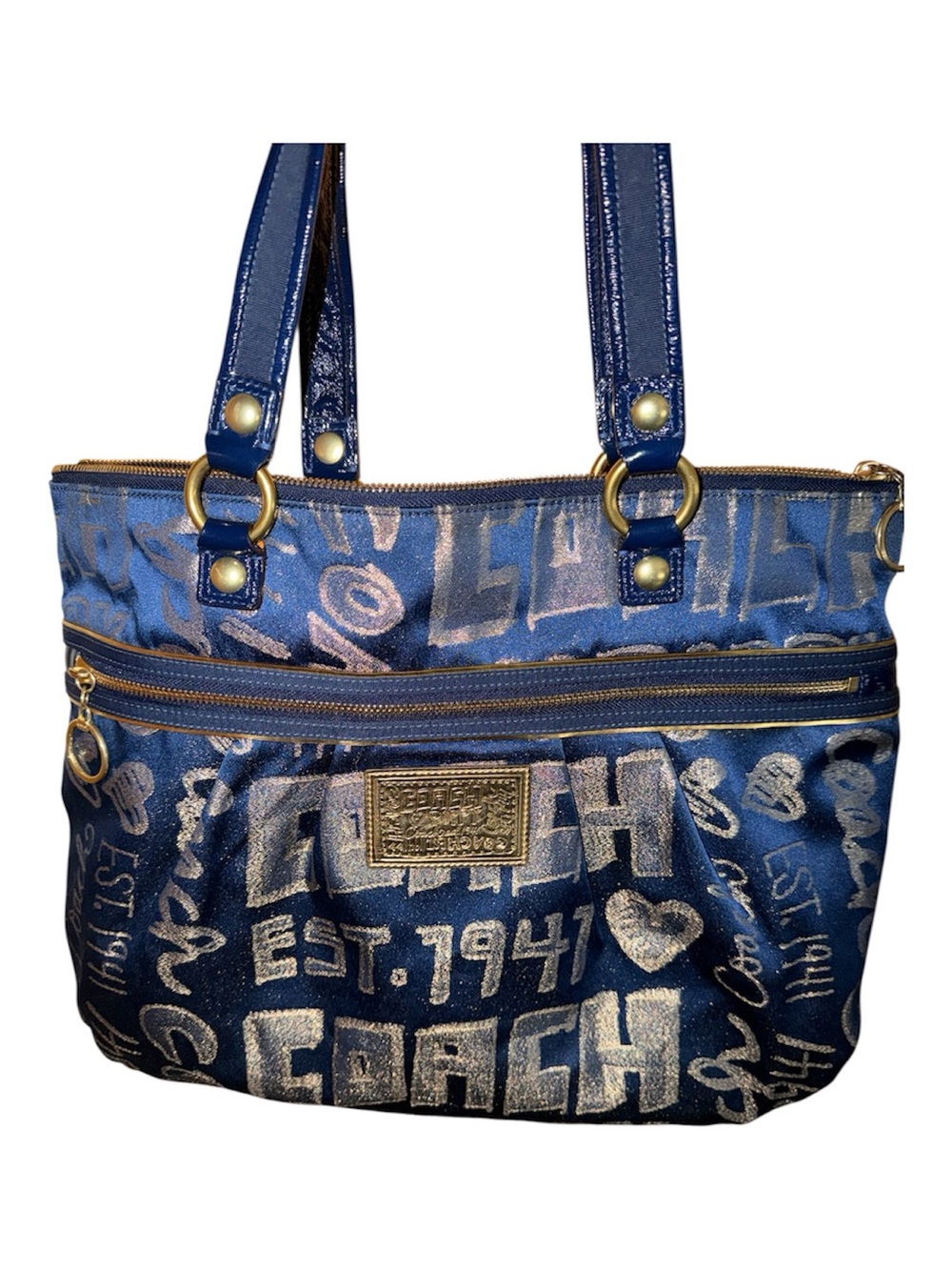Coach Poppy Blue Graffiti Shoulder Tote